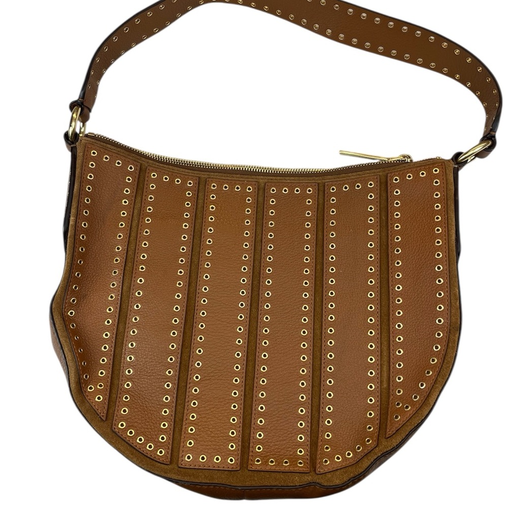 Michael Kors Dark Caramel Brooklyn Grommet Convertible Hobo Crossbody 498